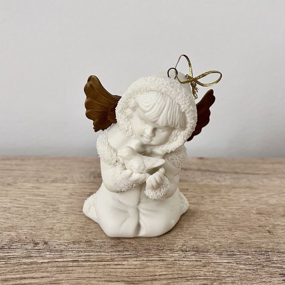 Brinn Bisque Vintage Set Of 4 Angels Christmas Ornaments Gold Wings 3 1/4” - Picture 6 of 11